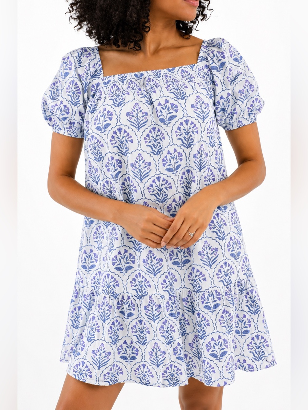 Marigold Collins Dress Gardenia Cotton Purple White Tiered Peasant Cottage Sz XS
